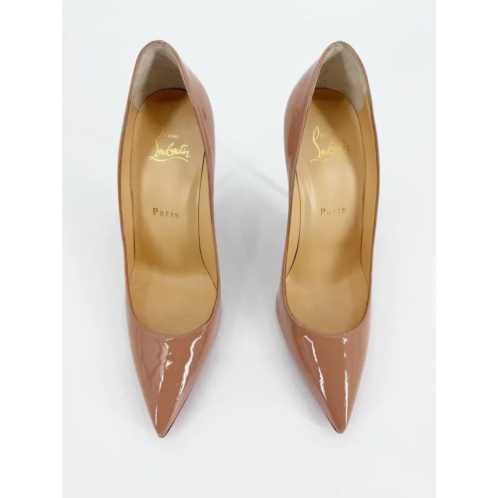 Christian Louboutin So Kate 120 Beige Nude Patent Leather Pumps Size 37 EU Heel